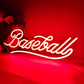 Baseball Neon Sign for Wall Decor, Red Letter Neon Light for Bedroom, LED Signs for Boys Room Club Bar Baseball Party Favors