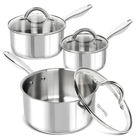 MICHELANGELO Saucepan Set 6pc, 18/10 Stainless Steel Sauce Pan with Lid, Tri-Ply Bottom Sauce Pot Set, Nonstick Saucepan, Induction Compatible, 1QT & 2QT &3QT
