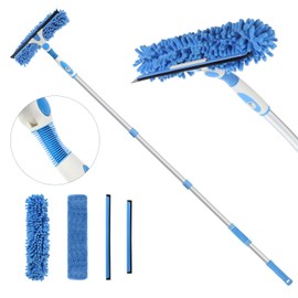 Wlich Window Squeegee Cleaner,2 in 1 Shower Squeegee with Extension Pole,92” Extendable Window Cleaning Kit with Bendable Head,Glass Cleaning Tools for Indoor Outdoor High Windows,Car Windshield