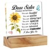Sisters Gift Bset Sister Gifts From Sister, Inspirational Sister Love Desk Decor Floral Acrylic Desk Plaque Sign with Wood Stand Home Office Desk Sign Keepsake