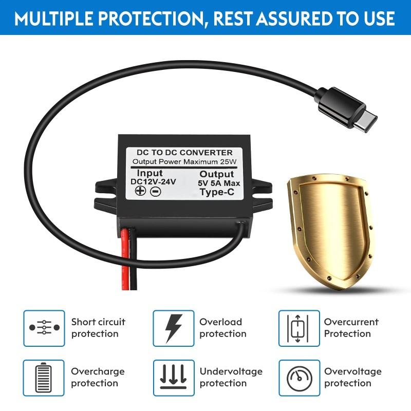 Yipin Hexha DC 12V/24V to 5V USB C 5A 25W