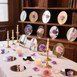 6" Small Round Mirror Centerpieces for Tables, 7PCS Acrylic Circle Mirror Centerpieces for Table Candle Plate Circle Mirror Trays for Wedding Centerpieces Party Decorations