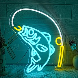Gyaksjm Fishing Neon Sign for Wall Decor Fish Neon Light Fishing Hook Neon Light Sign Go Fishing LED Light for Fishing Shop Fishing Gear Store Fisher Club Room Man Cave