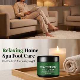 Crema Hidratante para Pies con Aceite de Árbol de Té, Crema Reparadora para Talones Agrietados, Suaviza y Renueva Pies Secos y Ásperos，2