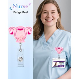 Besoar L&D Shaker Nurse Badge Reel - OB Nursing Badge Holder Retractable with ID Clip,Funny Uterus Labor and Delivery Name Tag Card Accessories with Alligator Clip for GYN Pediatric Work Hospital