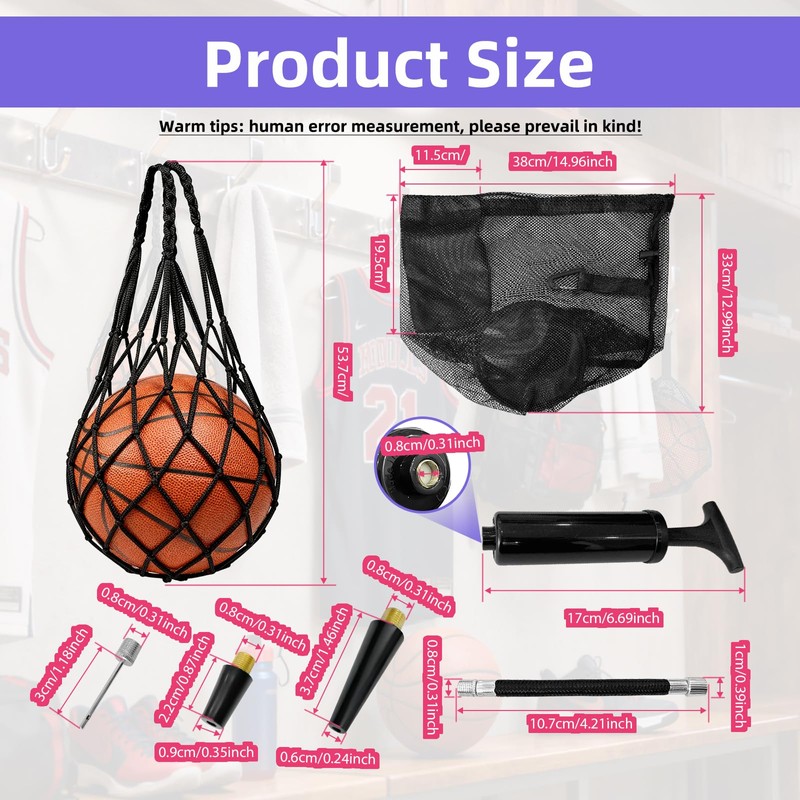 DLBEEM 4 Pcs Single Basketball Bag Mesh Drawstring Volleyball Socce