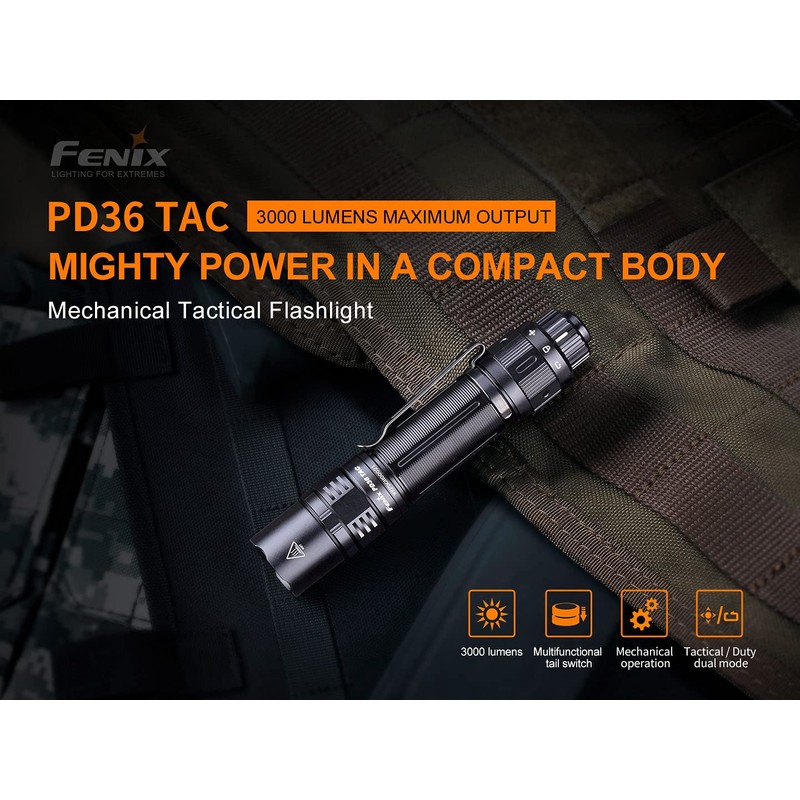 EdisonBright Fenix PD36 TAC 3000 lumen LED Tactical Flashlight, holster