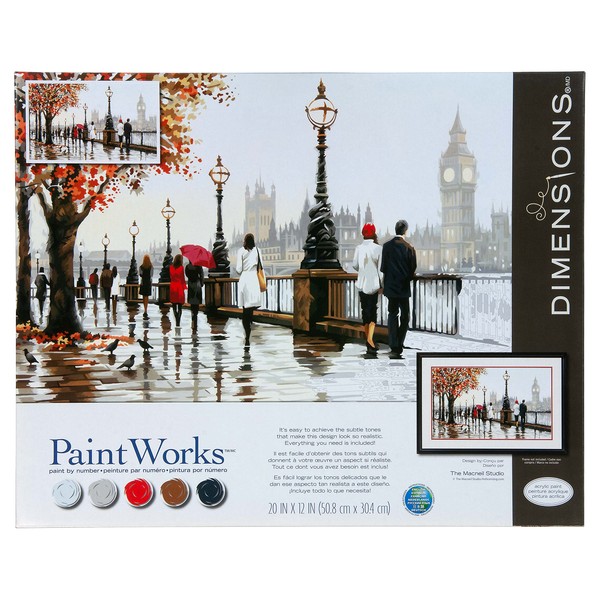Dimensions PaintWorks Thames View Paint by Number Kit for Adults and Kids, Finished Size 20" x 12", Multicolor 11 Piece