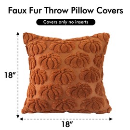 Zuieusa 2 Pieces Fall Pillow Case Cover 18x18 Pumpkin Pattern Soft Plush Faux Wool Couch Throw Pillow Covers Decoration