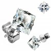 Cubic Zirconia Stud Earrings 925 Sterling Silver Square Women's Men's