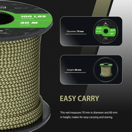 Abma Cord Paracord 100 lbs 2mm 100% Nylon 30M - Army Green & Holy Guacamole
