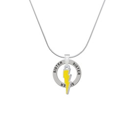 Delight Jewelry Silvertone Yellow Lightning Bolt - Sister Ring Charm Necklace, 18"