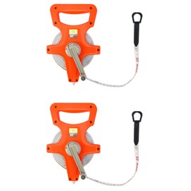 QWORK 1/2" x 100' Fiberglass Tape Measure, 2 Pack Engineer's Open Reel Dual Sided Measure, Orange