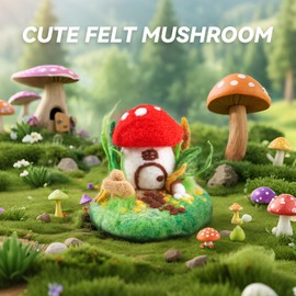 FARBCLUB Needle Felting Kit, Mushroom House DIY Wool Felting Kit with Glass Cover, Wool Roving with Felt Tools, Complete Needle Felting Starter Kit for Beginners, Ideal Gift for Craft Enthusiasts