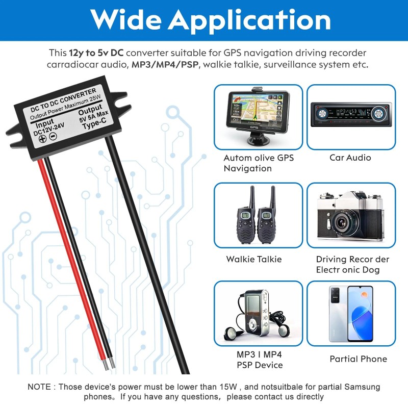 Yipin Hexha DC 12V/24V to 5V USB C 5A 25W