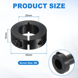 uxcell 4Pcs Single Split Shaft Collar, 25mm Bore One Piece Clamping Collar 45mm OD 15mm Thickness Black Oxide Lock Collar Clamp with Set Screws (1045 Steel)