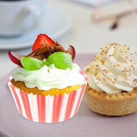 Kisangel Pack of 300 Decoration Wedding Party Red Muffin Stripes for Cakes Mini Cup Balls Baking Shower Candy Liner Holder Baby Paper Cuake Bride Valentine's Day Home