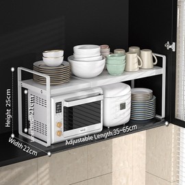 FAMKIT Cabinet Shelf Organizer Shelf, 13.8-25.6in L Adjustable Kitchen Counter Shelf Rack Storage Shelf Riser Space Saving Spice Rack Pantry Storage for Kitchen, Office, Restroom