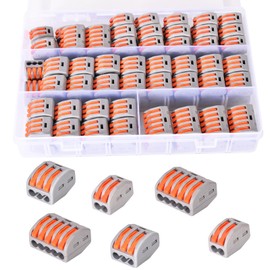 Blyxon 100PCS Compact Wire Connectors, 2/3/5-port Lever-Nut Wire Connectors, Compact Splicing Connectors for Circuit Inline with 50pcs Clamps for 3-Port, 40pcs for 2-Port, 10pcs for 5-Port