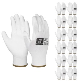 HANDLANDY 12 Pairs PU Coated Nylon Protective Gloves, Non-Slip Flexible Gloves for Construction, Warehouse, Gardening (White, Medium)