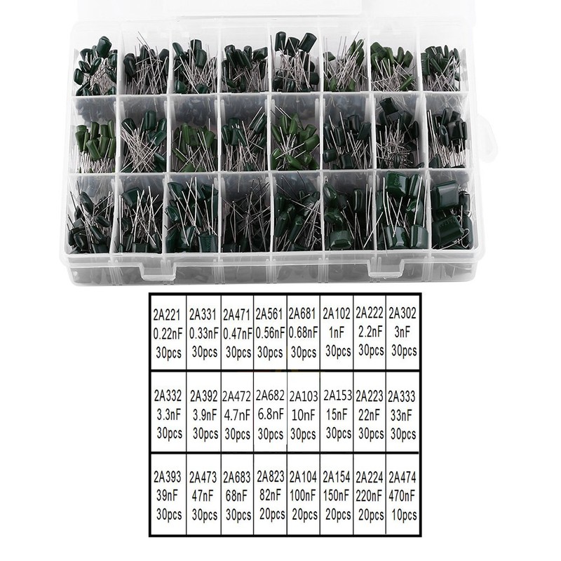 660pcs 24Value Polyester Film Paper Capacitors Set, Great Assortment for