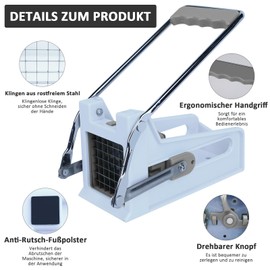 ANJUKE French Fries Cutter with 2 Stainless Steel Blades, Potato Cutter for Cutting Potatoes, Carrots, Cucumbers & Onions, Non-Slip Base, Durable Plastic Design, Grey & White