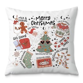 Fuasei Cute Christmas Throw Pillow Covers 18x18, Cute Christmas Decor, Retro Christmas Santa Milk Cookies Xmas Decorative Pillow Covers for Couch, Christmas Decorations for Living Room Bedroom Home