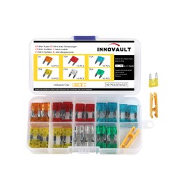 INNOVAULT Pack of 60 Mini Car Fuses Set, 5A 10A 15A 20A 25A 30A, Car Blade Fuses Mini for Car, Truck, Motorcycle, Replacement Fuses + 1 Fuse Puller