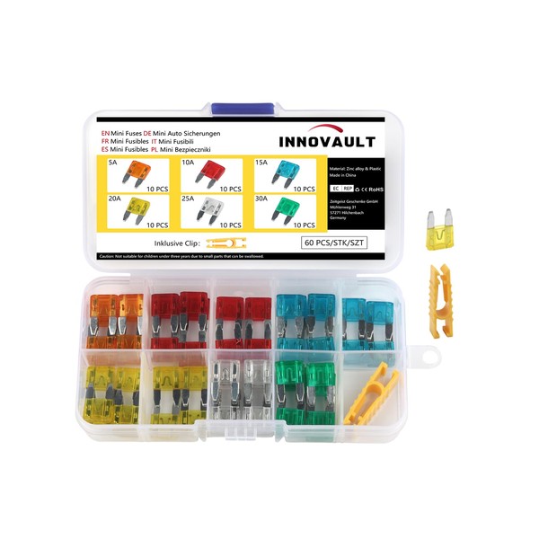 INNOVAULT Pack of 60 Mini Car Fuses Set, 5A 10A