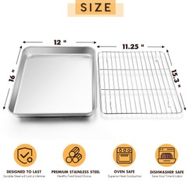 Baking Sheet with Rack Set, E-far 16”x12” Stainless Steel Cookie Sheet Pan for Oven, Rimmed Metal Tray with Wire Cooling Rack for Cooking Roasting Resting Bacon Meat Steak - Dishwasher Safe