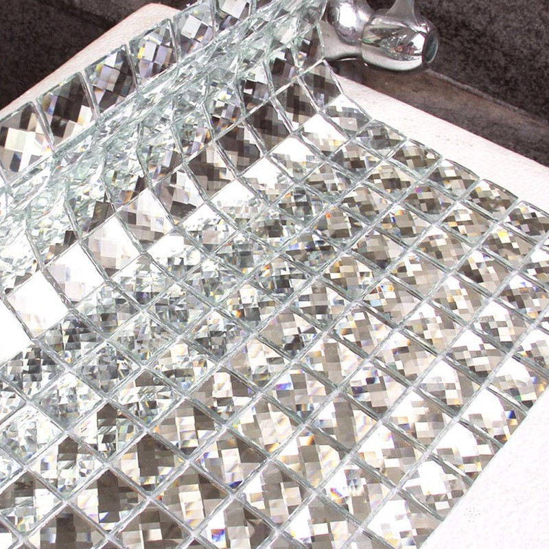 Diflart Mirror Backsplash, 3/4 Inch Silver Square, Crystal Diamond Mirror