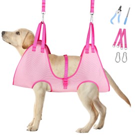 HIGO Dog Grooming Hammock - Breathable Pet Grooming Set for Cats& Dogs, Dog Sling for Grooming Cat Grooming Harness Restraint Bag with Nail Clippers& Nail File (Pink, L)