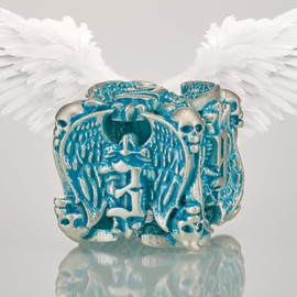 HNCCESG DND Metal Dice, Matt Blue White 7 PCS Skull Hollow D&D Dice Set for Dungeons and Dragon Dice,MTG RPG Role Playing D and D Dice Set (Matte Blue White Skull)