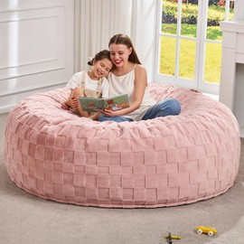 Hobestluk Bean Bag Chairs Beanbag Chair with Filler Adult Bean Bags with Fluffy Cover, Giant Bean Bag Chairs for Adults for Living Room, Bedroom (Pink, 6FT - 70" x 70" x 15")
