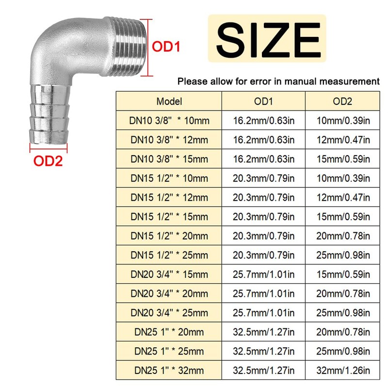 TopHomer 304 Stainless Steel 90 Degree Elbow Adapter, Leak Proof,