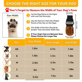 Odriew 6 PCS Dog Socks to Prevent Licking Paws, Double-Sided Non-Slip Dog Socks for Hardwood Floors Anti Slip Paw Protector with Elastic Reflective Straps for Medium, Large, Senior Dogs. (Khaki, L)