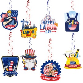 Happy Labor Day Hanging Swirls Labor Day Party Decorations Patriotic Decor for Labor 8pcs