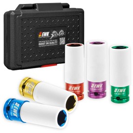 EWK 5 PCS 1/2" Drive Lug Nut Socket Set, Metric 17mm 19mm 21mm & 7/8" 13/16" Non Marring Lug Nut Socket Set