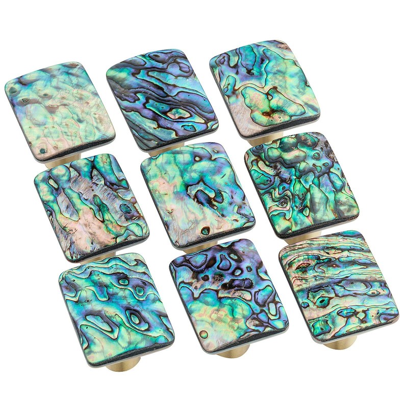 Amogeeli 4pcs Abalone Shell Brass Cabinet Knobs Set with Screws,