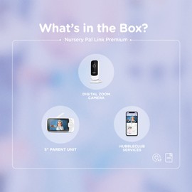 Hubble Connected Nursery Pal Link Premium Twin Smart Wi-Fi Enabled Baby Monitor with 2 camera units, Large 5-inch color parent unit viewer, preloaded soothing sounds, white noise, wall mount, white