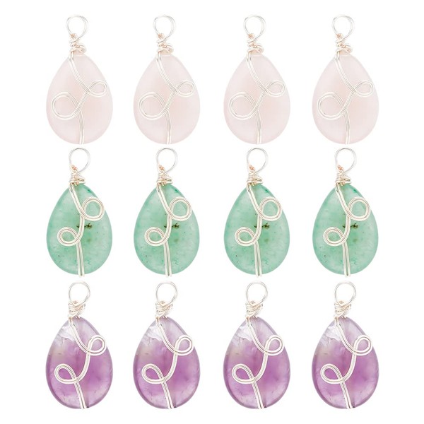 DICOSMETIC 12Pcs 3 Styles Natural Stone Pendant Teardrop Gemstone Pendants