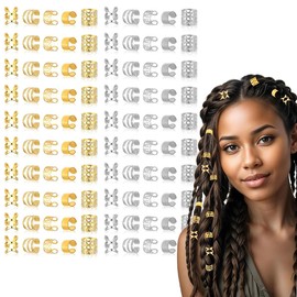 FENQURO Pack of 100 Gold Hair Accessories, Dreadlocks Jewellery, Golden Hair Accessories for Braids, Hair Spirals, Clips, Metal Cuffs, Hair Rings, Gold, Adjustable for Men and Women