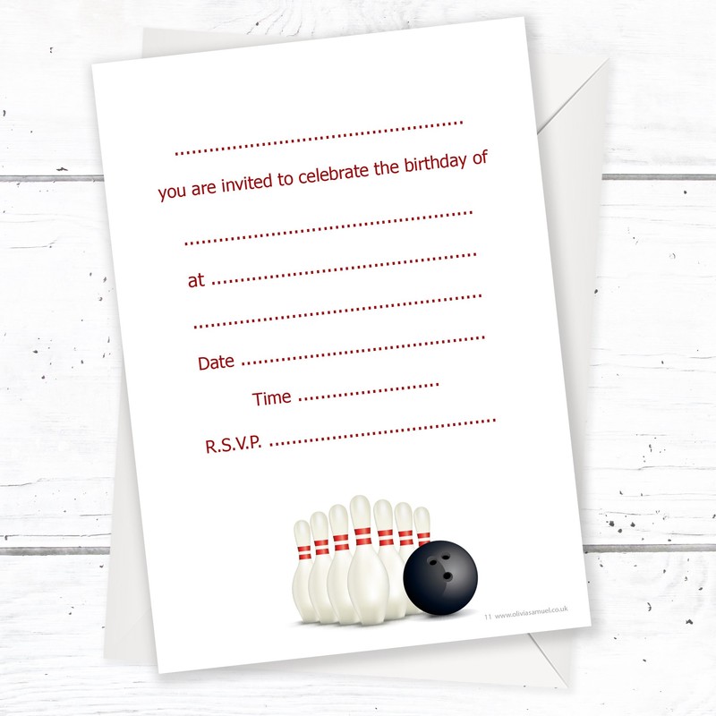 Olivia Samuel 20 x Bowling Party Birthday Invitations - Kids