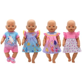 Doll Clothes Dress for 12-16 Inch 30-40cm Baby Dolls, 4-pack Soft Outfits with Socks (Not Include Doll)