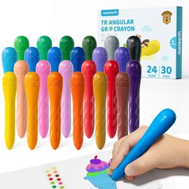 JUPITEARTH 24 Colors Triangle Jumbo Crayons with Coloring Book & Bonus Stickers, Non-Toxic, Easy-Grip & Washable Crayons for Toddlers 1-3, 4-8, Fat Brain Toys for Art Supplies and Ideal Gifts for Kids