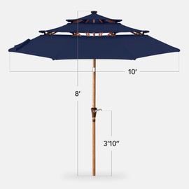 Best Choice Products 10ft 3-Tier Solar Patio Market Umbrella, Outdoor Sun Shade for Backyard, Deck, Poolside, Table w/Woodgrain Pattern, LED Lights, Tilt Adjustment - Navy Blue