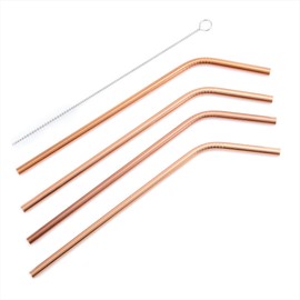 Old Dutch 1405 Drinking Straws with Cleaning Brush, Copper/Stainless Steel, 8.25x0.25x0.125