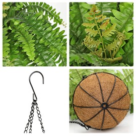 Fake Hanging Plants Large Boston Fern Artificial Plants Outdoor Realistic Fake Ferns with Palm Basket Silk Plants Ferns Hanging Plant Artificial Decor for Home Front Porch Window Garden - Green