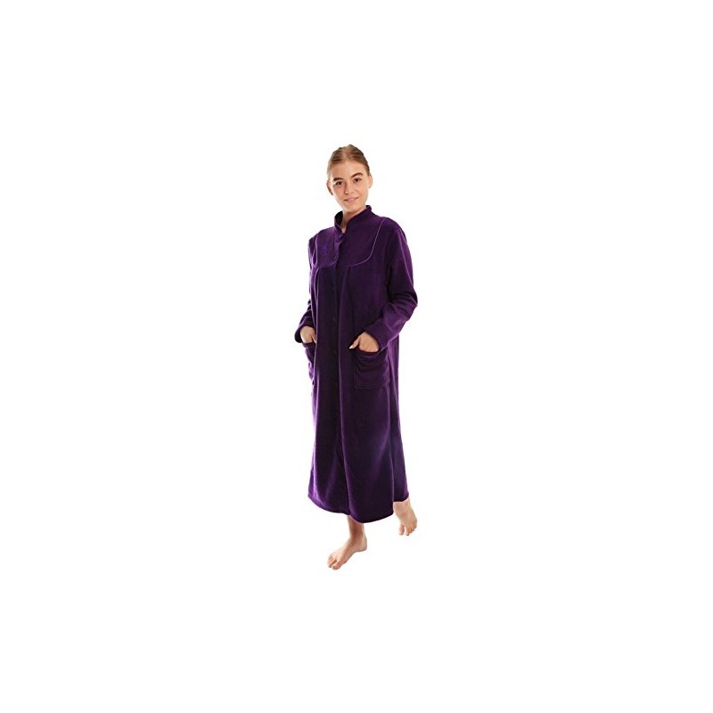Ladies Button Front Soft Fleece Dressing Gown[14/16,Damson]
