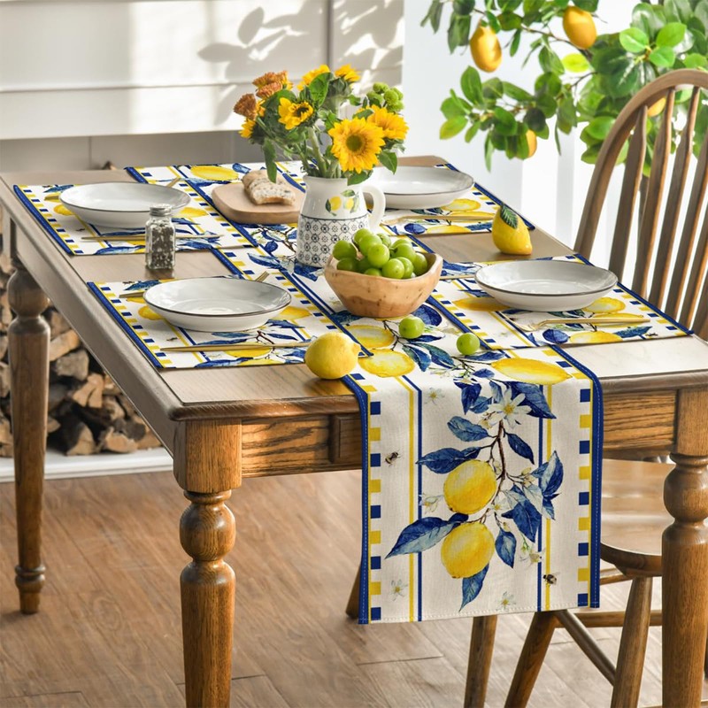 Kabwea Lemon Summer Table Runner, Tablecloth, Summer Decor Indoors, Table